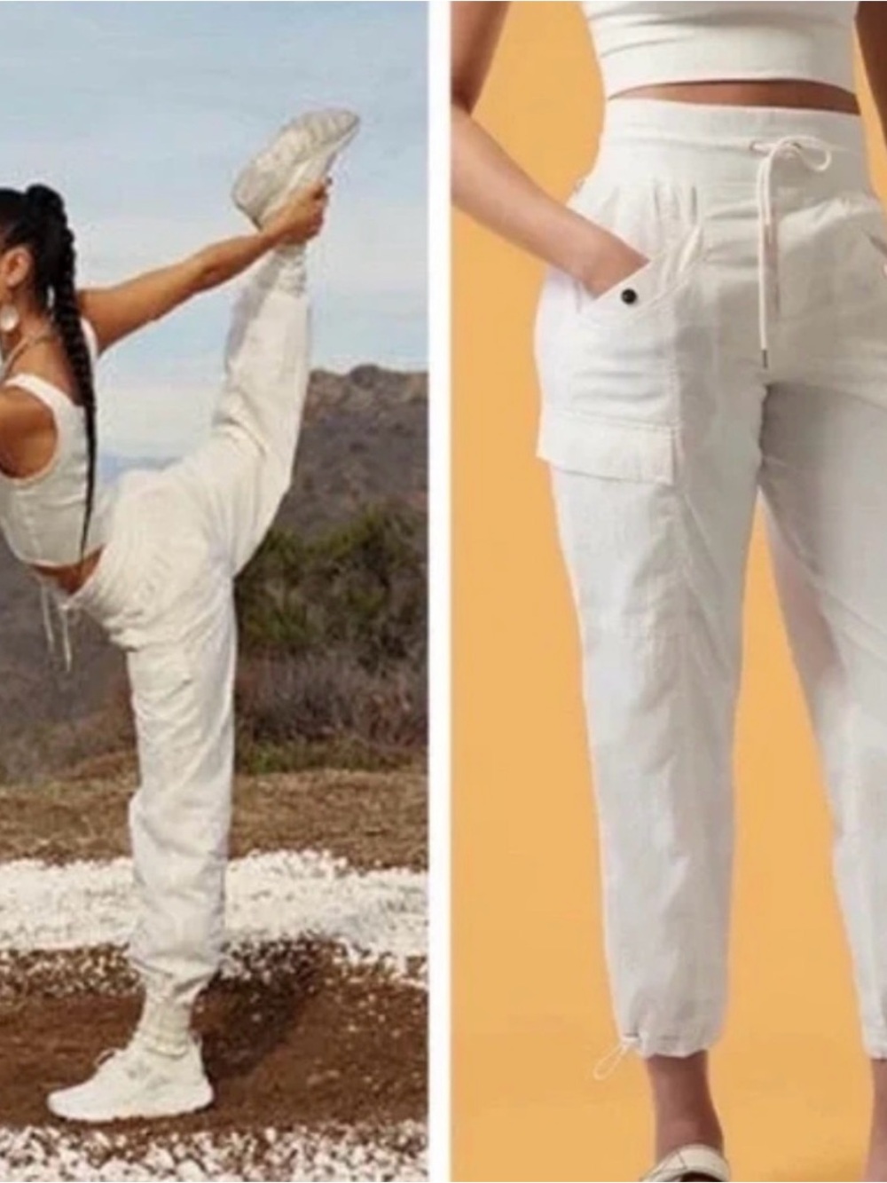 Athleta x Alicia Keys Cream High-Rise Cargo Jogger Pants